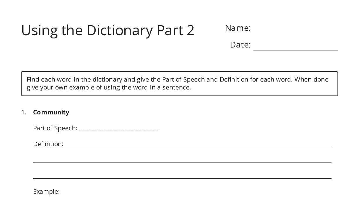 Using the Dictionary Part 2 - My Worksheet Maker: Create Your Own ...