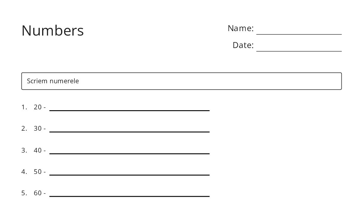 Numbers - My Worksheet Maker: Create Your Own Worksheets