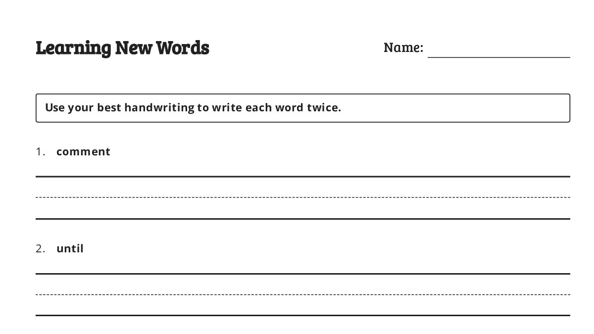New Words Homework Example Learning New Words - My Worksheet Maker: Create Your Own Worksheets