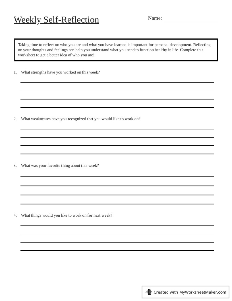 Weekly Self-Reflection - My Worksheet Maker: Create Your Own Worksheets