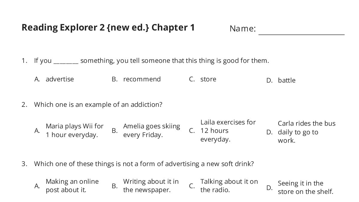 Reading Explorer 2 {new ed.} Chapter 1﻿﻿ - My Worksheet Maker: Create ...