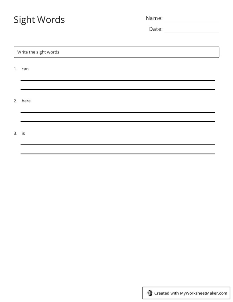 Sight Words - My Worksheet Maker: Create Your Own Worksheets