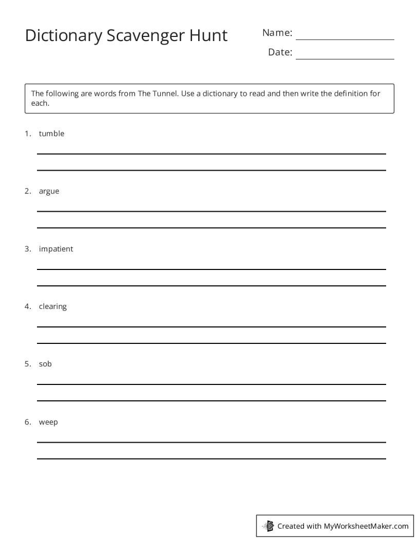 Dictionary Scavenger Hunt Worksheet Ash The Teacher: Unit 15