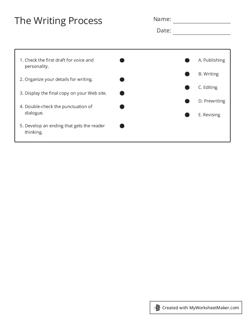 The Writing Process - My Worksheet Maker: Create Your Own Worksheets