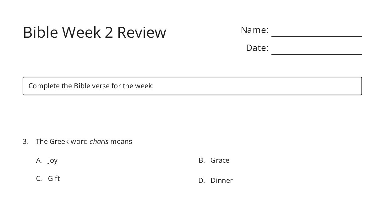 Bible Week 2 Review - My Worksheet Maker: Create Your Own Worksheets