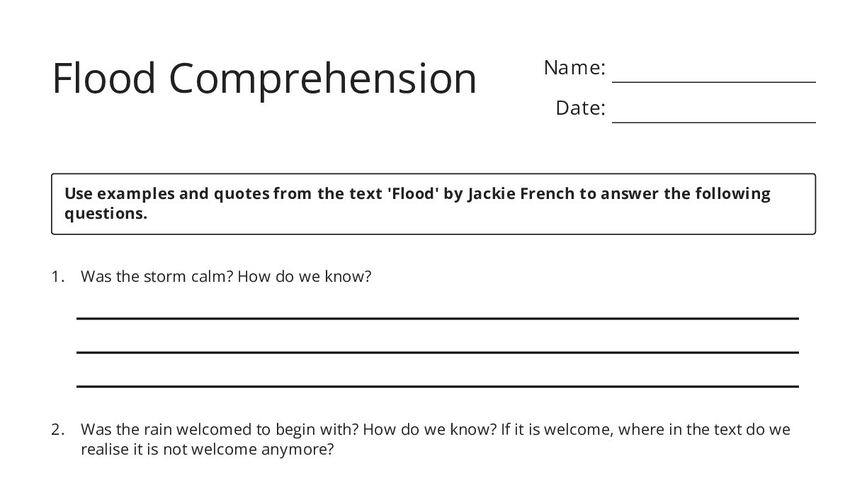Flood Comprehension - My Worksheet Maker: Create Your Own Worksheets