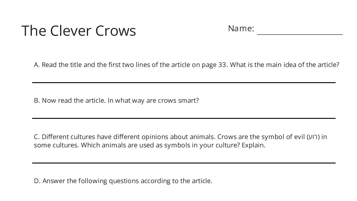 The Clever Crows - My Worksheet Maker: Create Your Own Worksheets