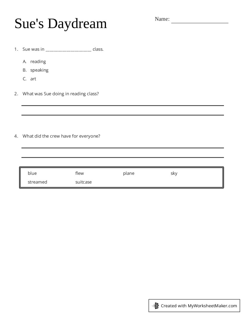 Sue's Daydream My Worksheet Maker Create Your Own Worksheets