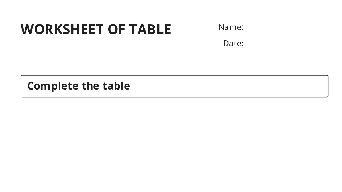 Table Write Out Form WORKSHEET OF TABLE - My Worksheet Maker: Create Your Own Worksheets