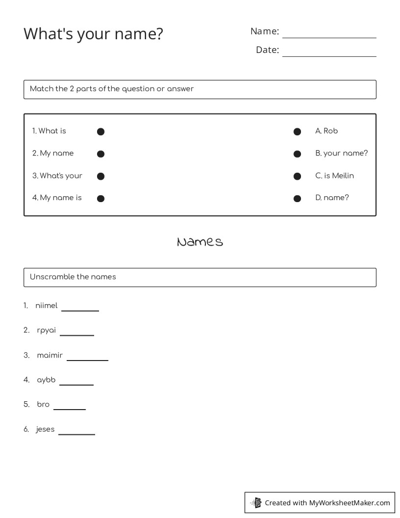 What s your name my worksheet maker create your own worksheets