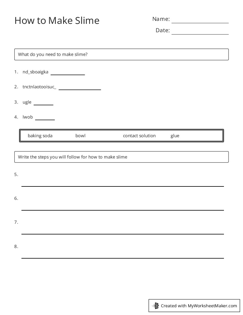 How to Make Slime - My Worksheet Maker: Create Your Own Worksheets