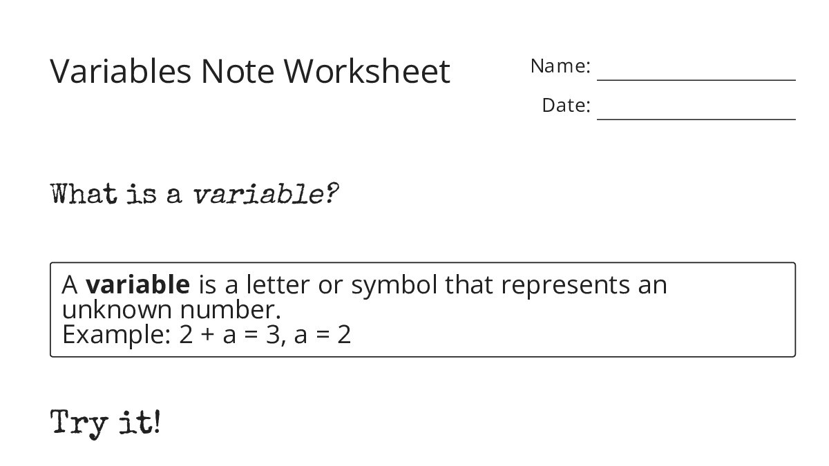 Variables Note Worksheet - My Worksheet Maker: Create Your Own Worksheets