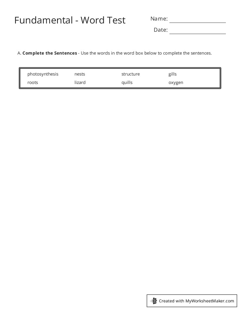 Fundamental - Word Test - My Worksheet Maker: Create Your Own Worksheets