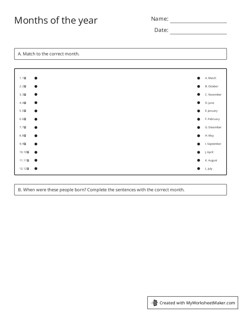 Months of the year - My Worksheet Maker: Create Your Own Worksheets
