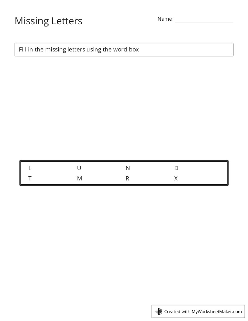 Missing Letters - My Worksheet Maker: Create Your Own Worksheets