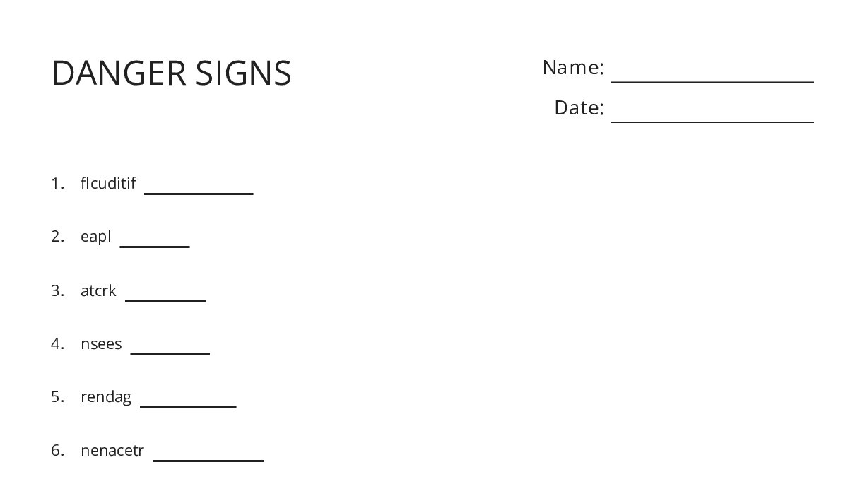 Danger Sign Riddle DANGER SIGNS - My Worksheet Maker: Create Your Own Worksheets
