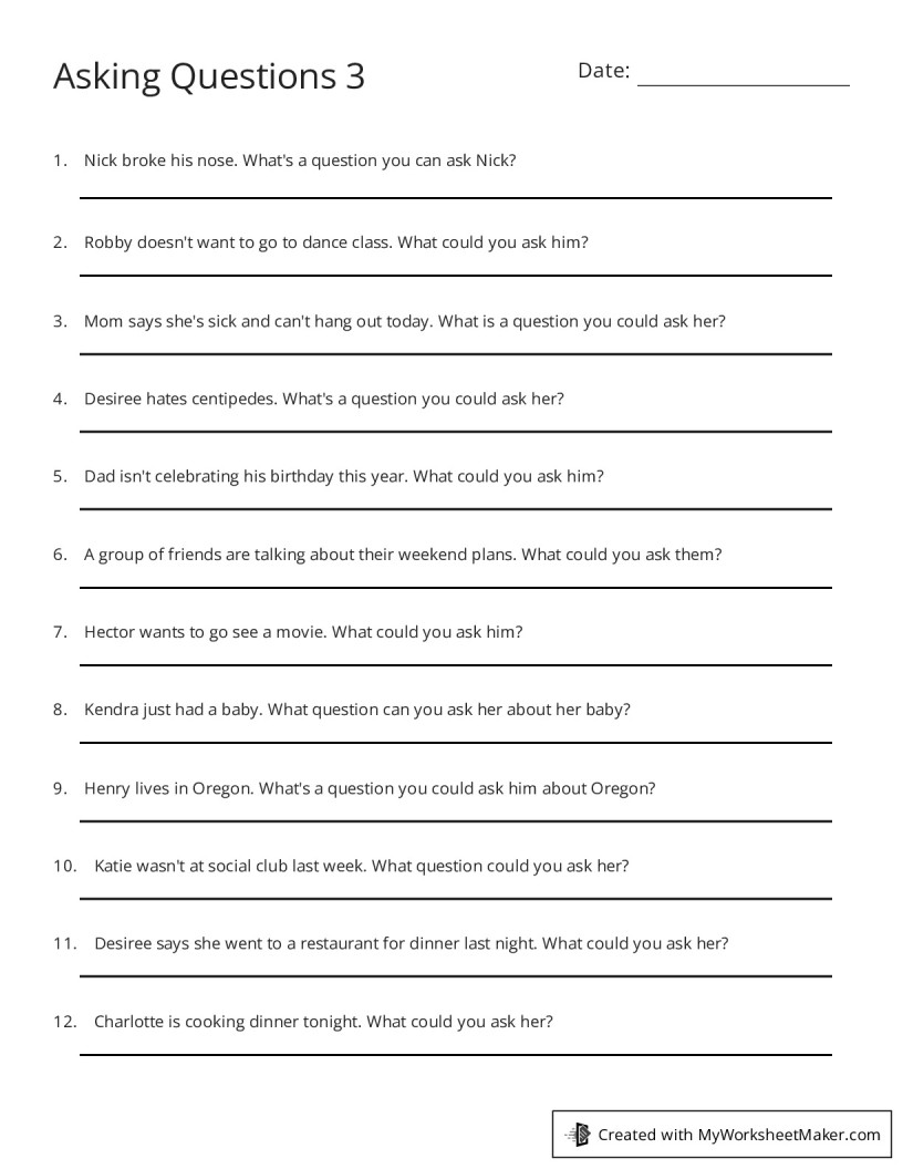 Asking Questions 3 - My Worksheet Maker: Create Your Own Worksheets