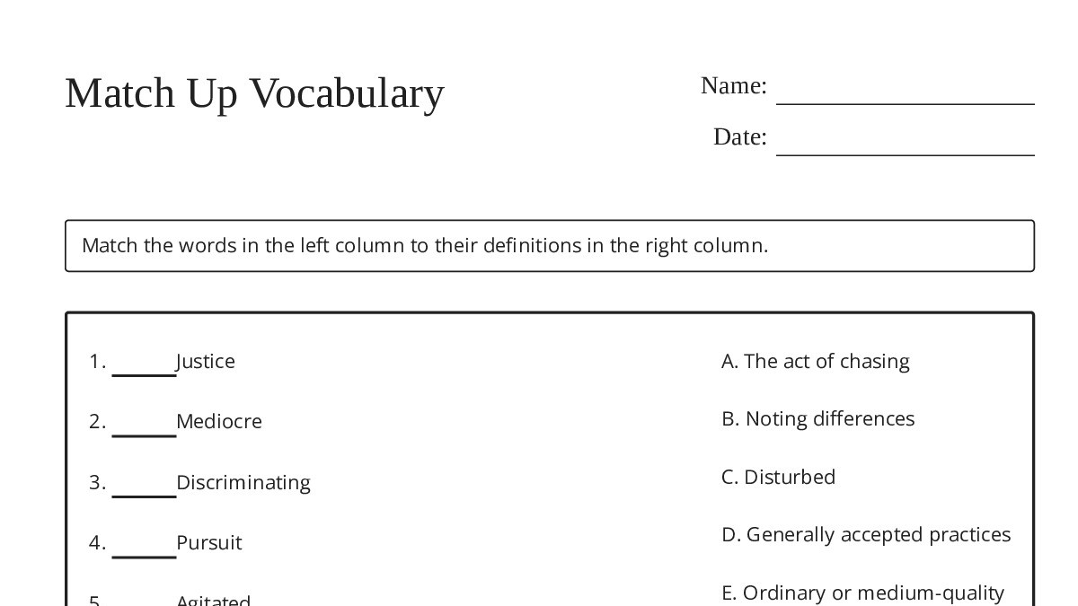 Match Up Vocabulary - My Worksheet Maker: Create Your Own Worksheets
