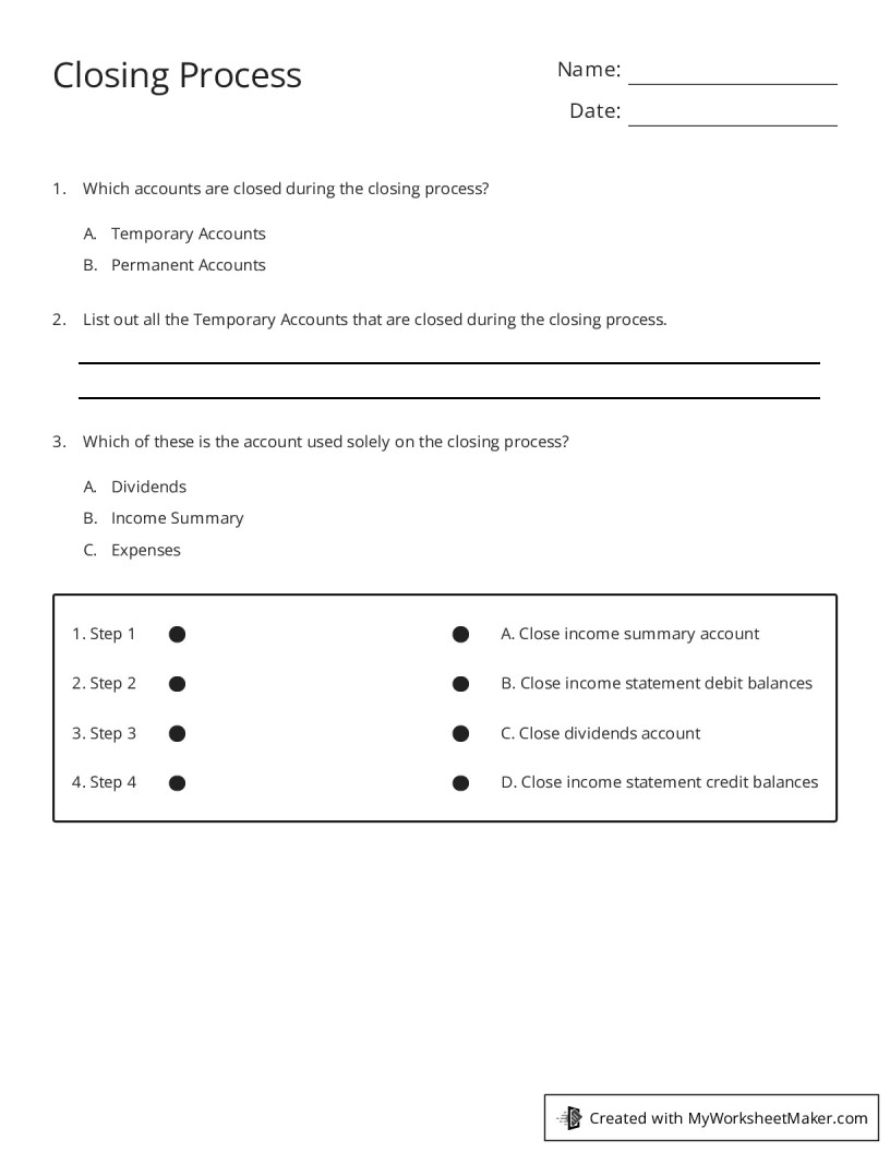 Closing Process - My Worksheet Maker: Create Your Own Worksheets