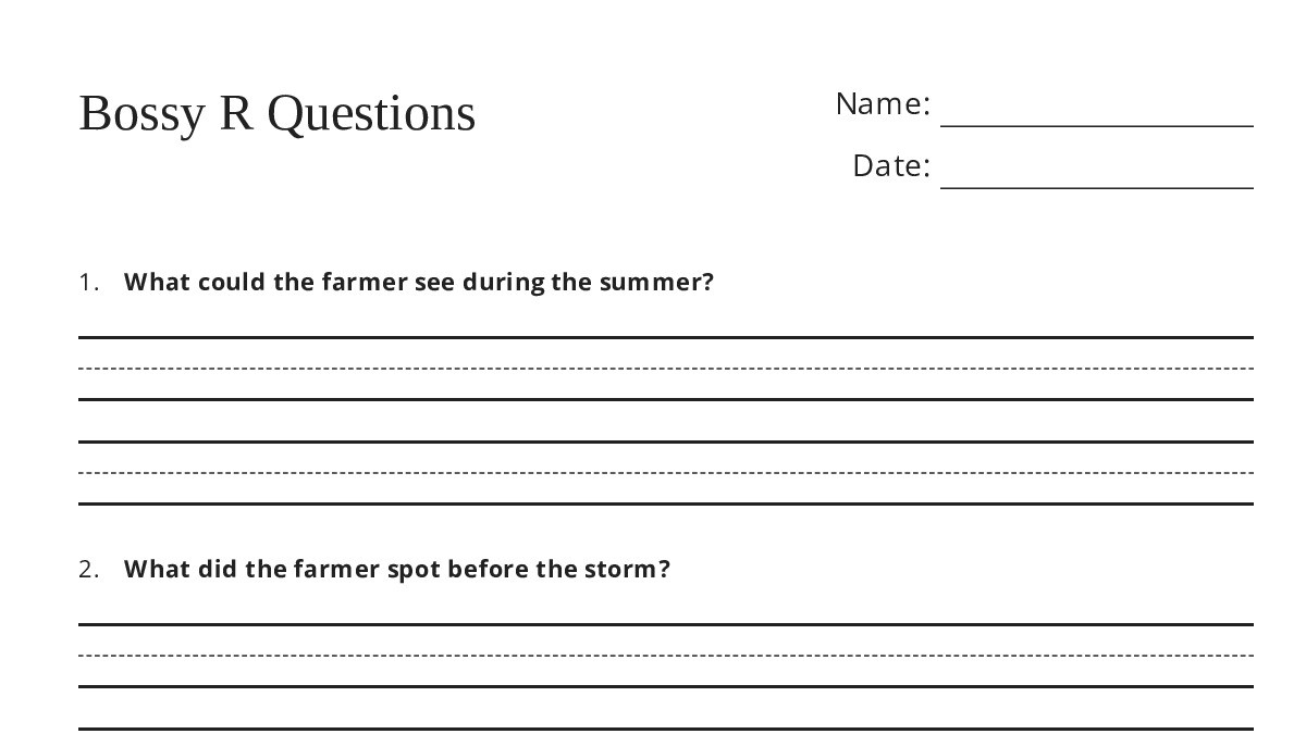 Bossy R Questions - My Worksheet Maker: Create Your Own Worksheets