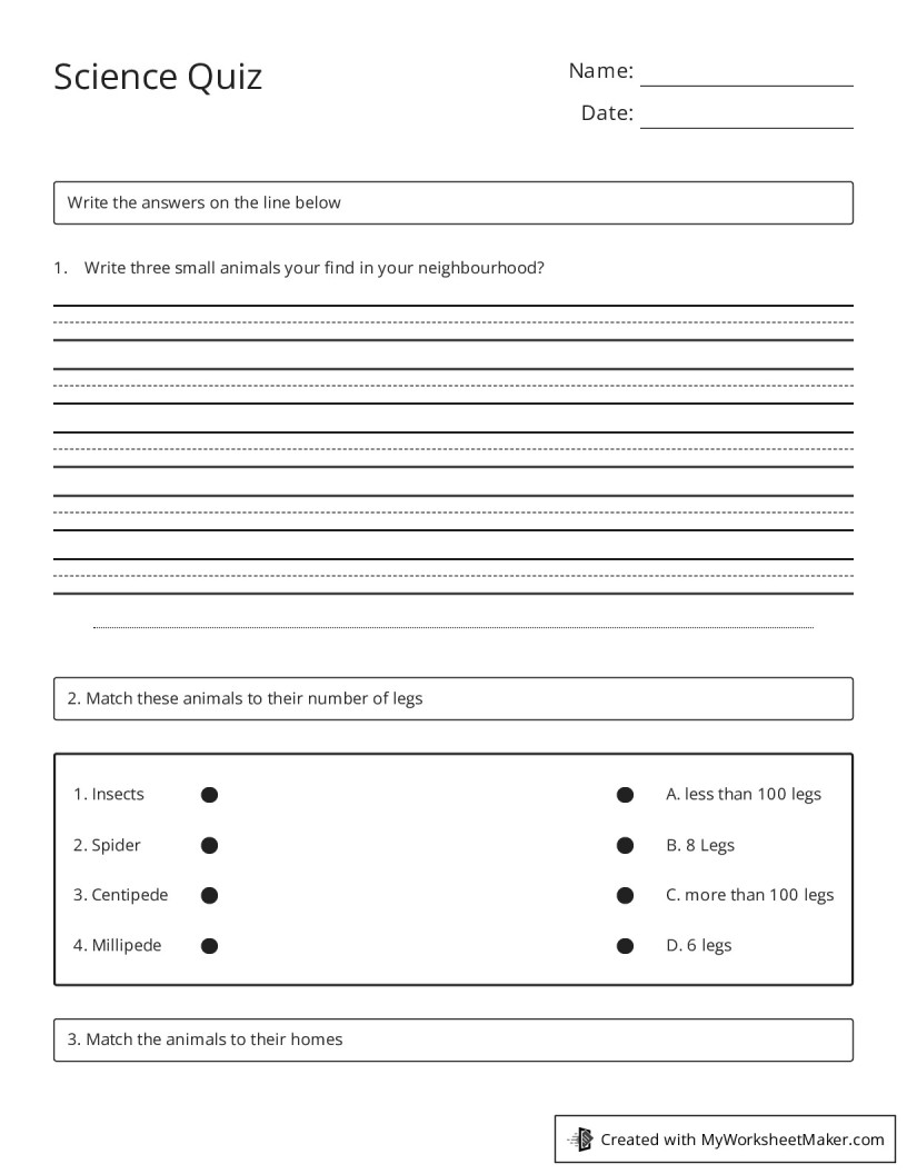 Science Quiz - My Worksheet Maker: Create Your Own Worksheets