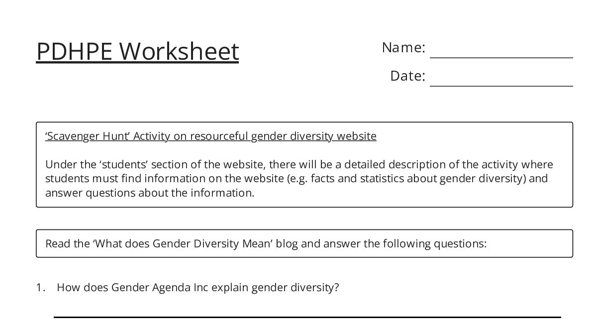 PDHPE Worksheet - My Worksheet Maker: Create Your Own Worksheets