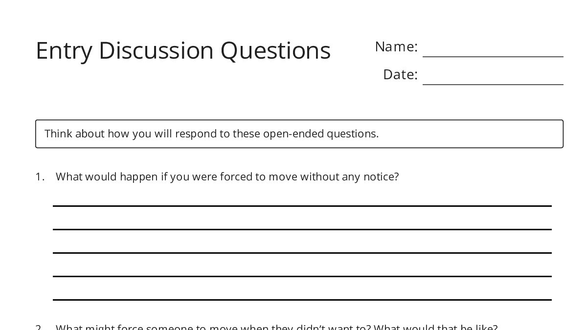 Entry Discussion Questions - My Worksheet Maker: Create Your Own Worksheets