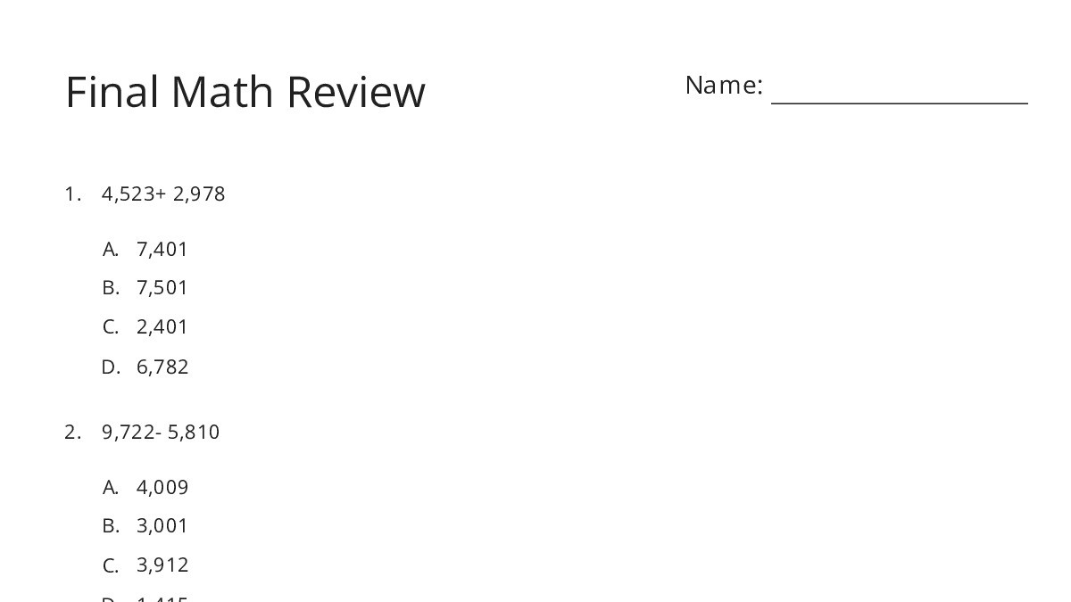 Final Math Review - My Worksheet Maker: Create Your Own Worksheets