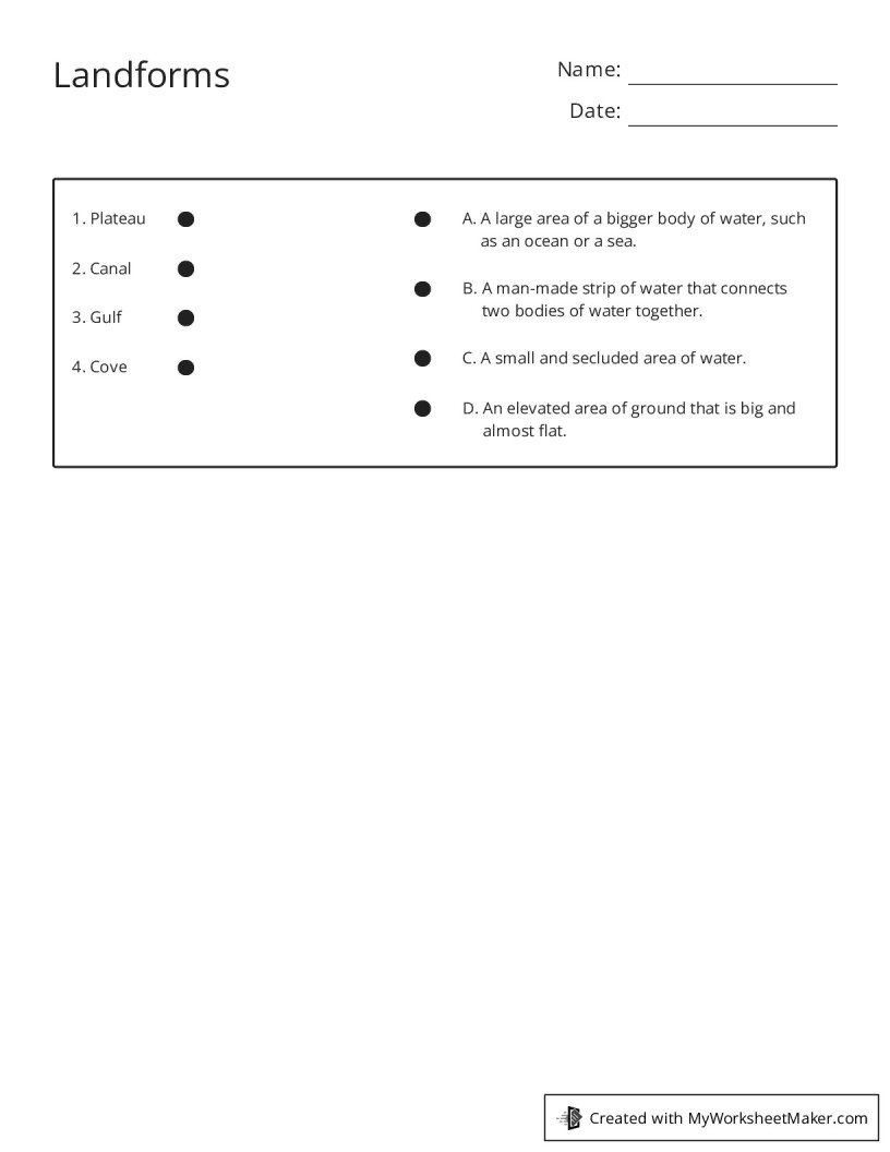 Landforms - My Worksheet Maker: Create Your Own Worksheets