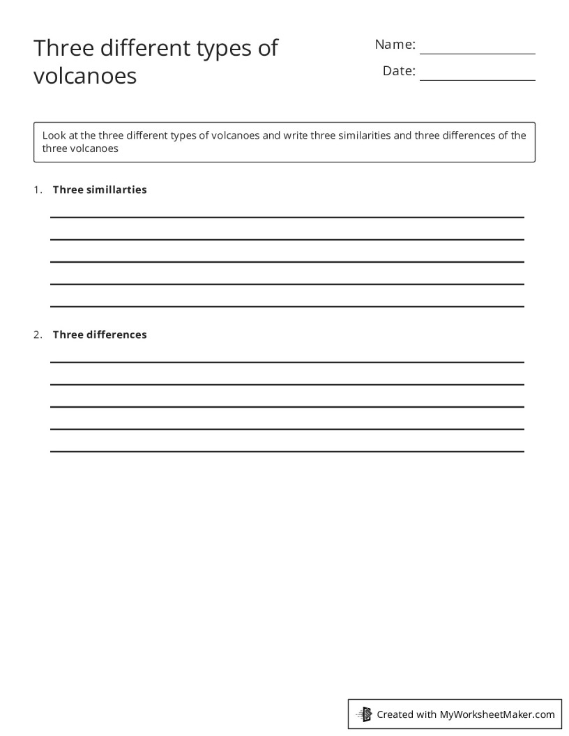 Three different types of volcanoes - My Worksheet Maker: Create Your