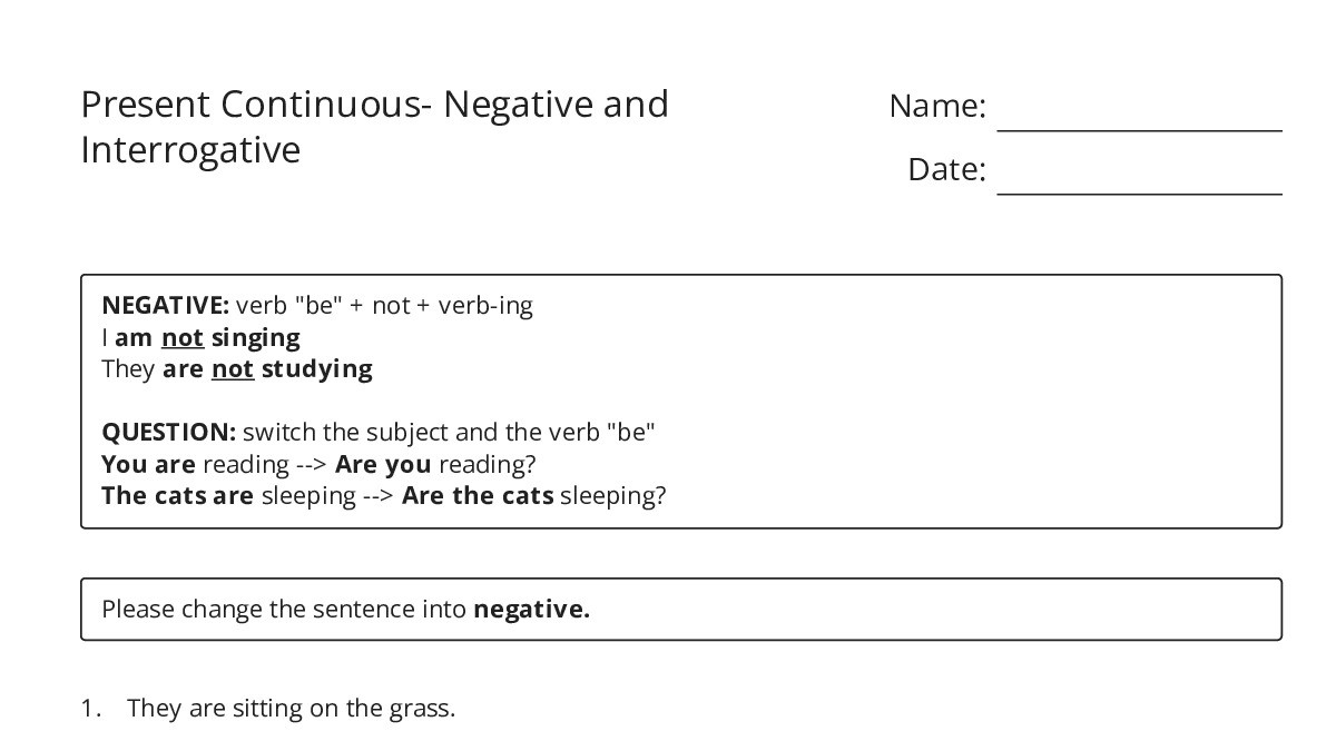 Present Continuous- Negative and Interrogative - My Worksheet Maker ...