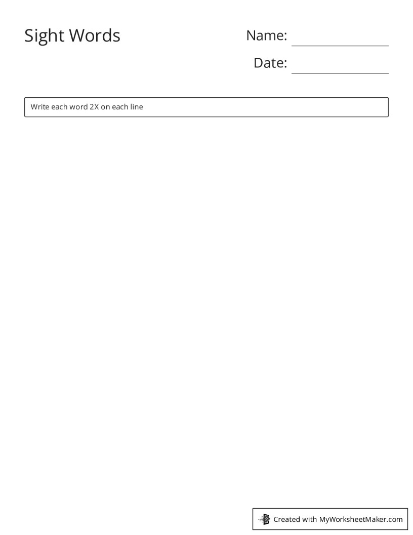 Sight Words - My Worksheet Maker: Create Your Own Worksheets