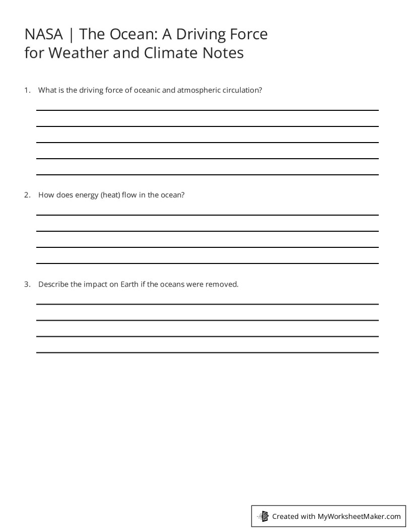 Nasa The Ocean A Driving Force For Weather And Climate Notes My