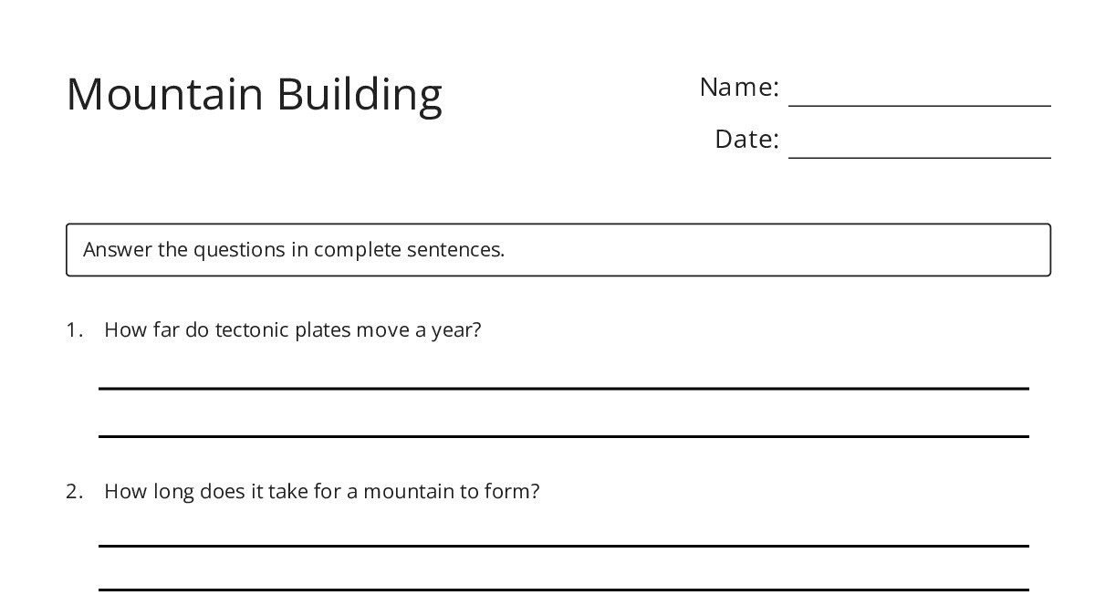 Mountain Building - My Worksheet Maker: Create Your Own Worksheets