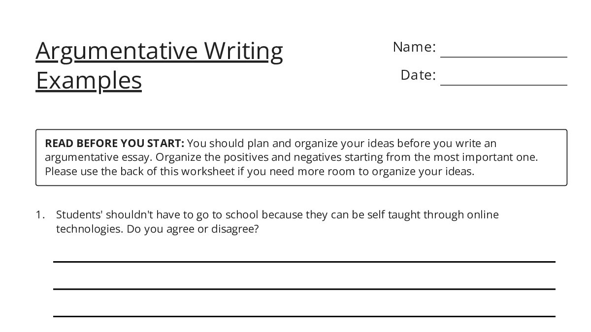 Argumentative Writing Examples - My Worksheet Maker: Create Your Own ...