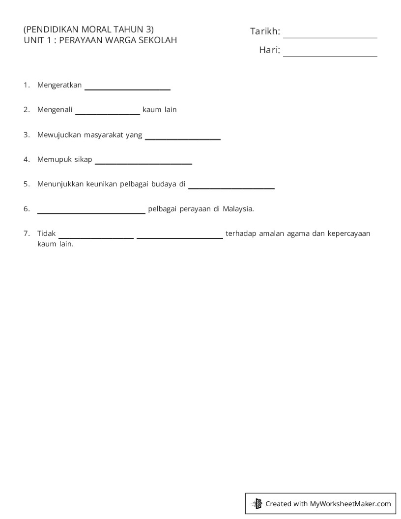 Pendidikan Moral Tahun 3 Unit 1 Perayaan Warga Sekolah My