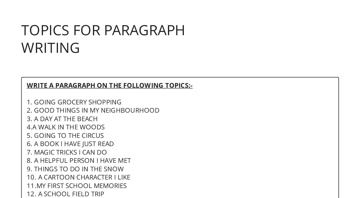TOPICS FOR PARAGRAPH WRITING - My Worksheet Maker: Create Your Own ...