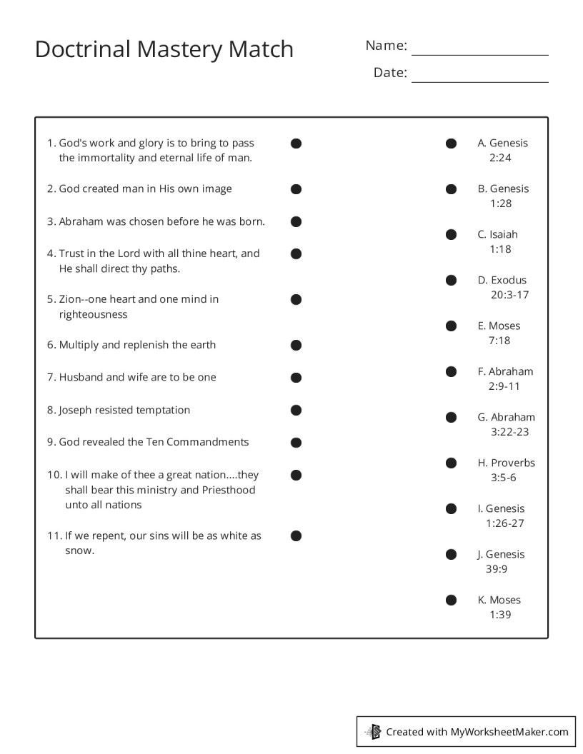 Doctrinal mastery match my worksheet maker create your own worksheets