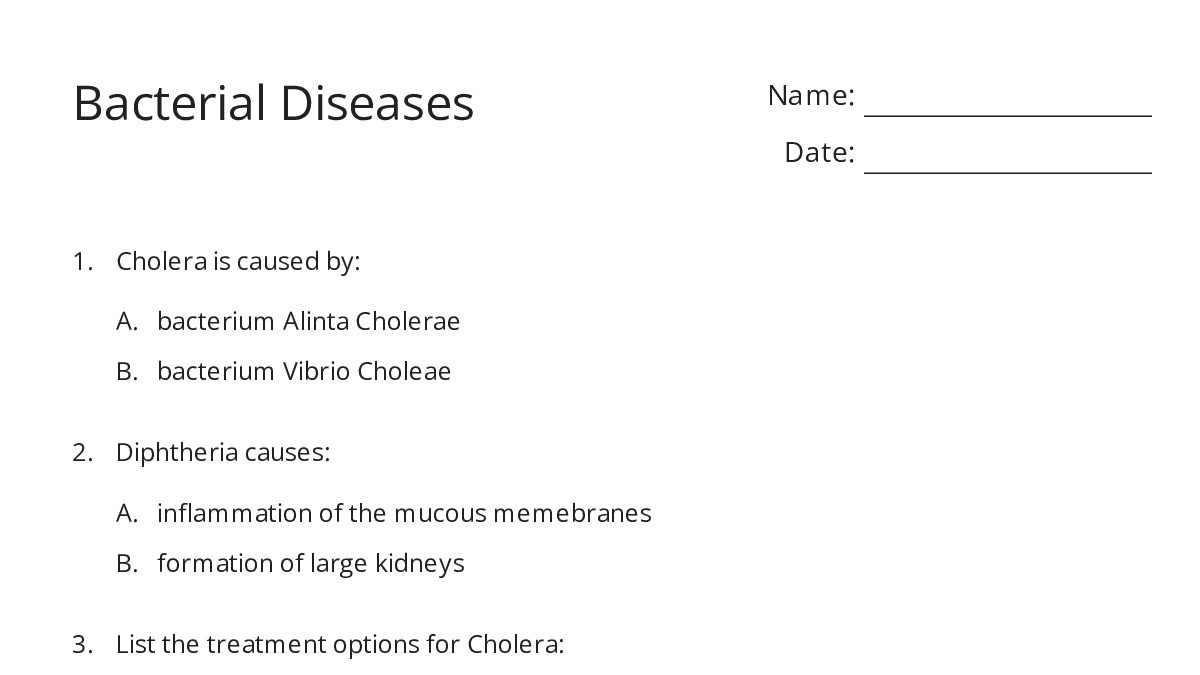 Bacterial Diseases - My Worksheet Maker: Create Your Own Worksheets
