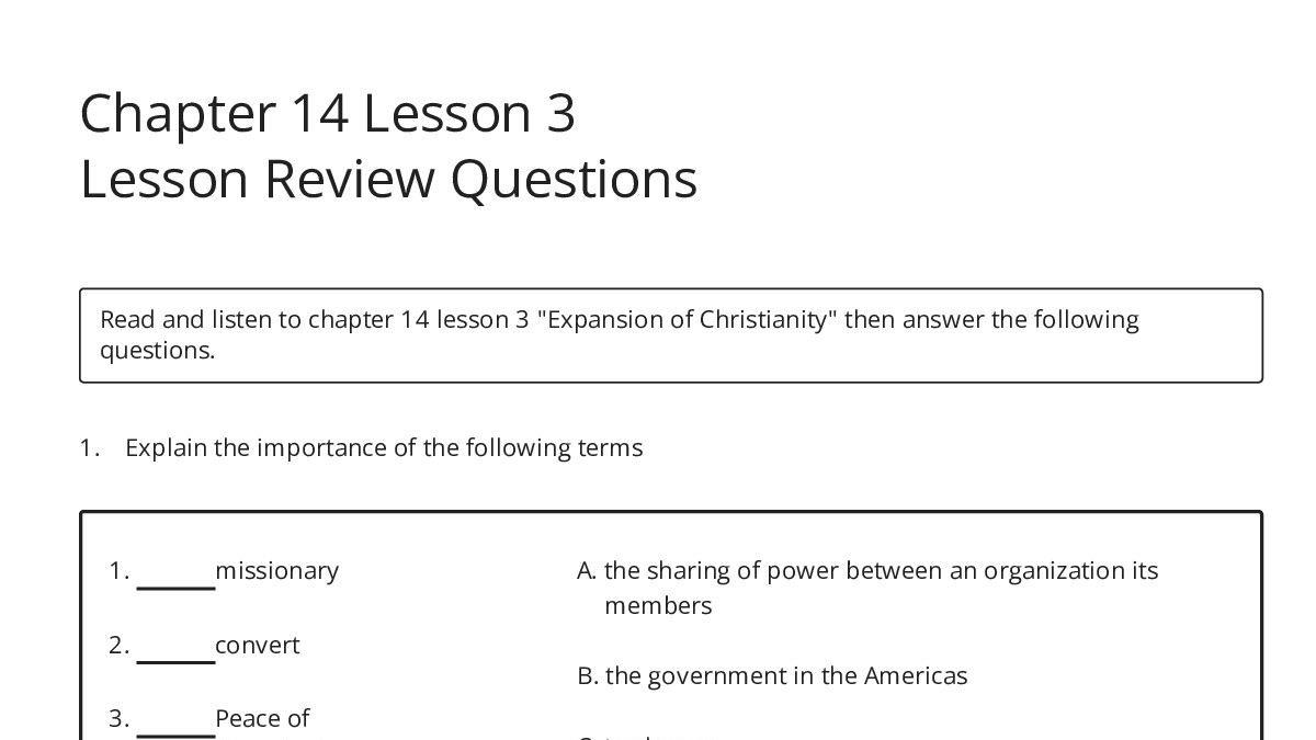 Chapter 14 Lesson 3 Lesson Review Questions - My Worksheet Maker ...