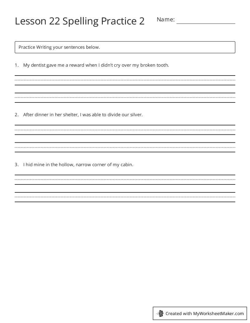 Lesson 22 Spelling Practice 2 - My Worksheet Maker: Create Your Own ...