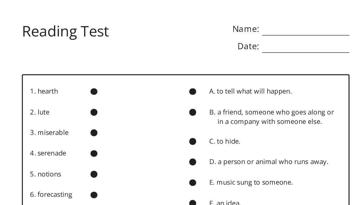 Reading Test - My Worksheet Maker: Create Your Own Worksheets