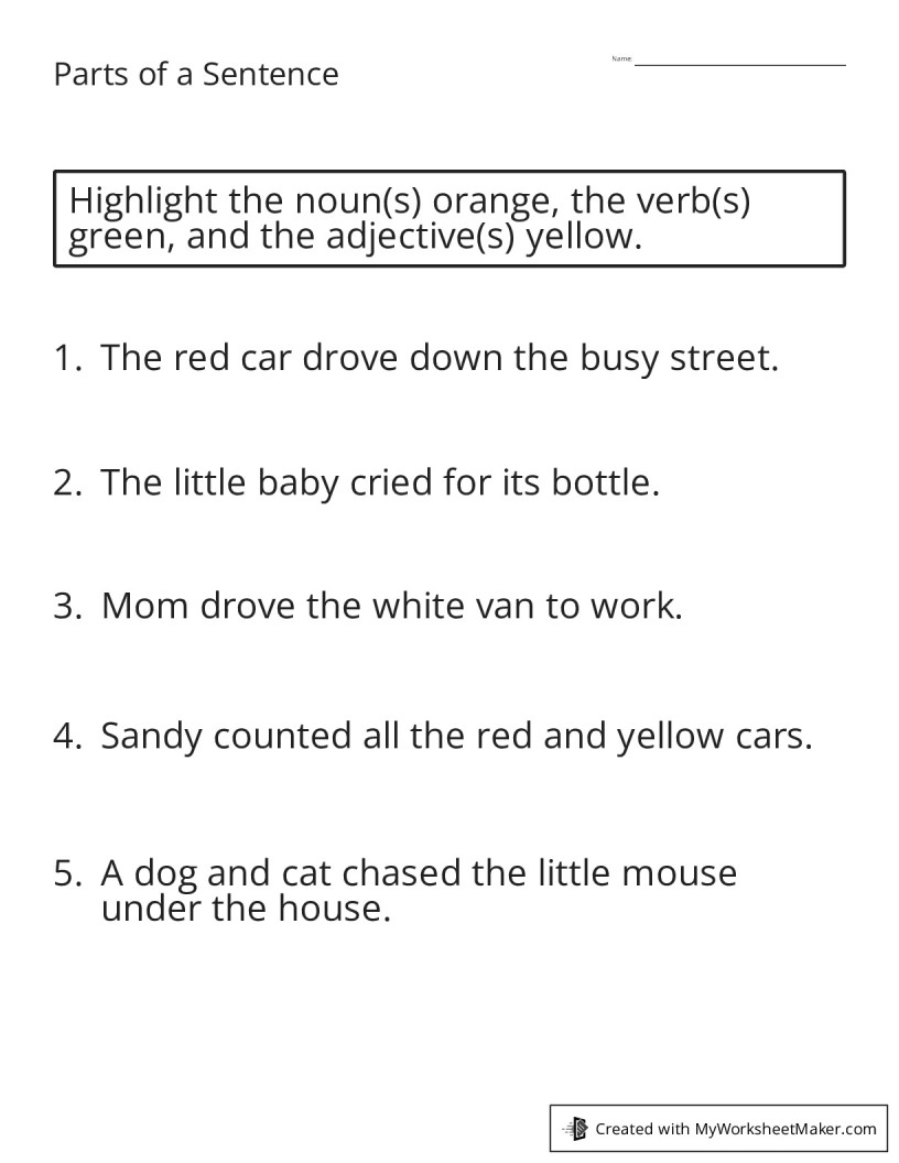 Parts of a Sentence - My Worksheet Maker: Create Your Own Worksheets
