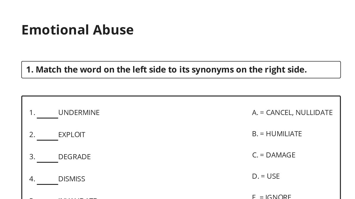 Emotional Abuse - My Worksheet Maker: Create Your Own Worksheets