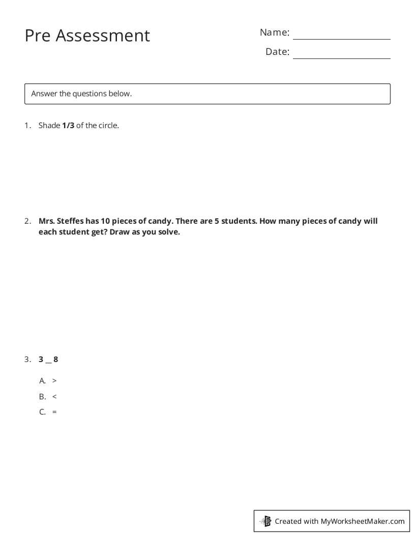 Pre Assessment My Worksheet Maker Create Your Own Worksheets