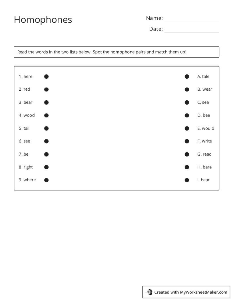 Homophones - My Worksheet Maker: Create Your Own Worksheets