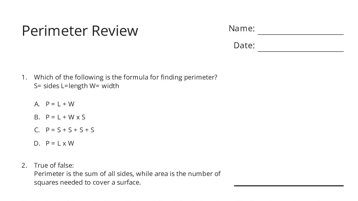Perimeter Review - My Worksheet Maker: Create Your Own Worksheets