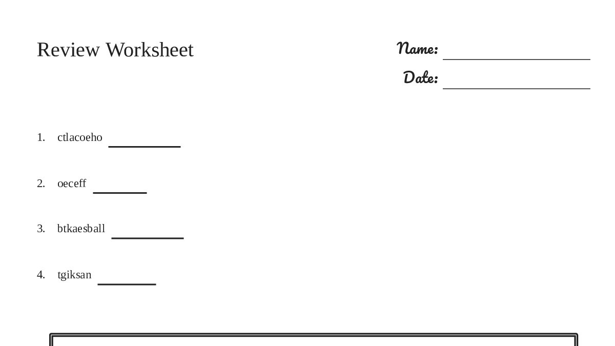 Review Worksheet - My Worksheet Maker: Create Your Own Worksheets
