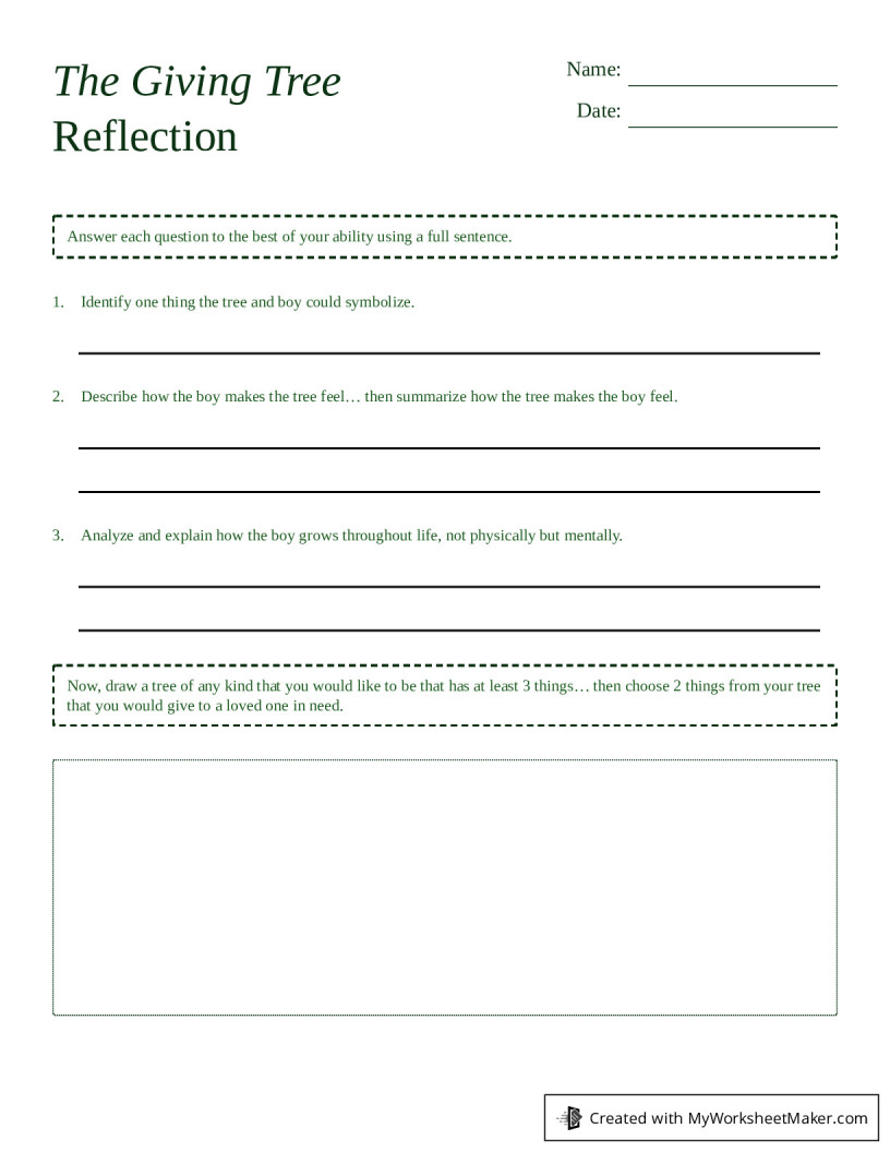 The Giving Tree Worksheets