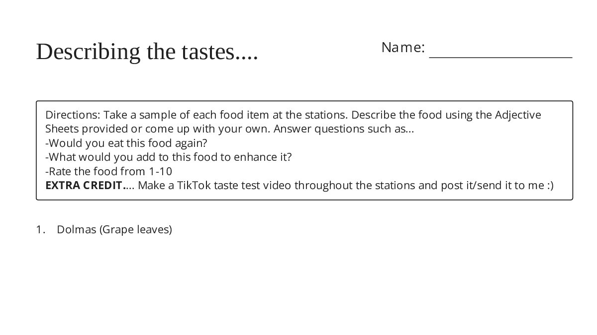 Descriptive Writing Taste Worksheet.pdf Describing the tastes.... - My Worksheet Maker: Create Your Own Worksheets